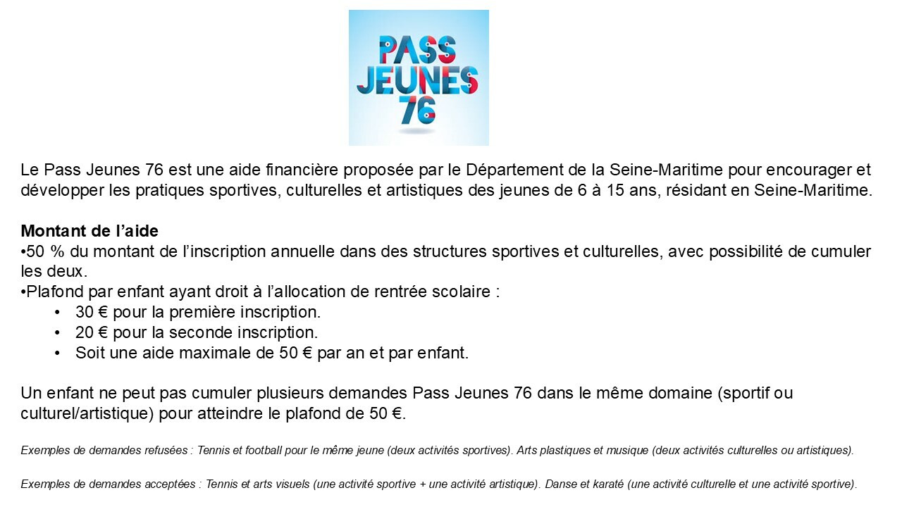 Des changements dans les aides financières pour les jeunes licenciés : Pass Jeunes 76