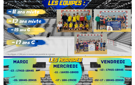 RECRUTEMENT DE JEUNES : AGES et HORAIRES DES ENTRAINEMENTS